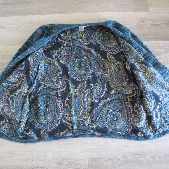 VINTAGE - WINTER SILKS - Silk Wool Blend Turquoise Full Zip Cardigan - Picture 10 of 12